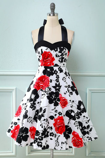 Retro Halter drukowane vintage sukienka
